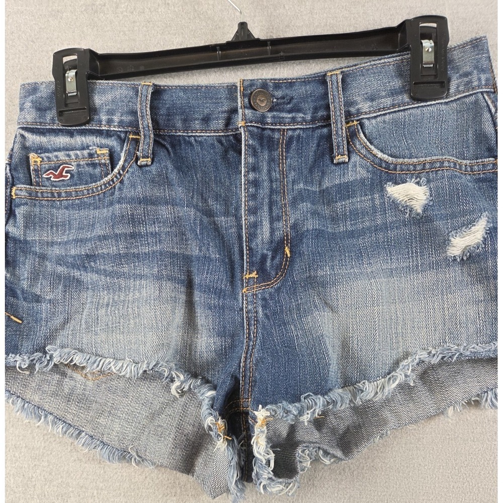 Hollister 5 Jean Shorts Frayed Denim Seagull Logo Vintage Distressed Boho Grunge